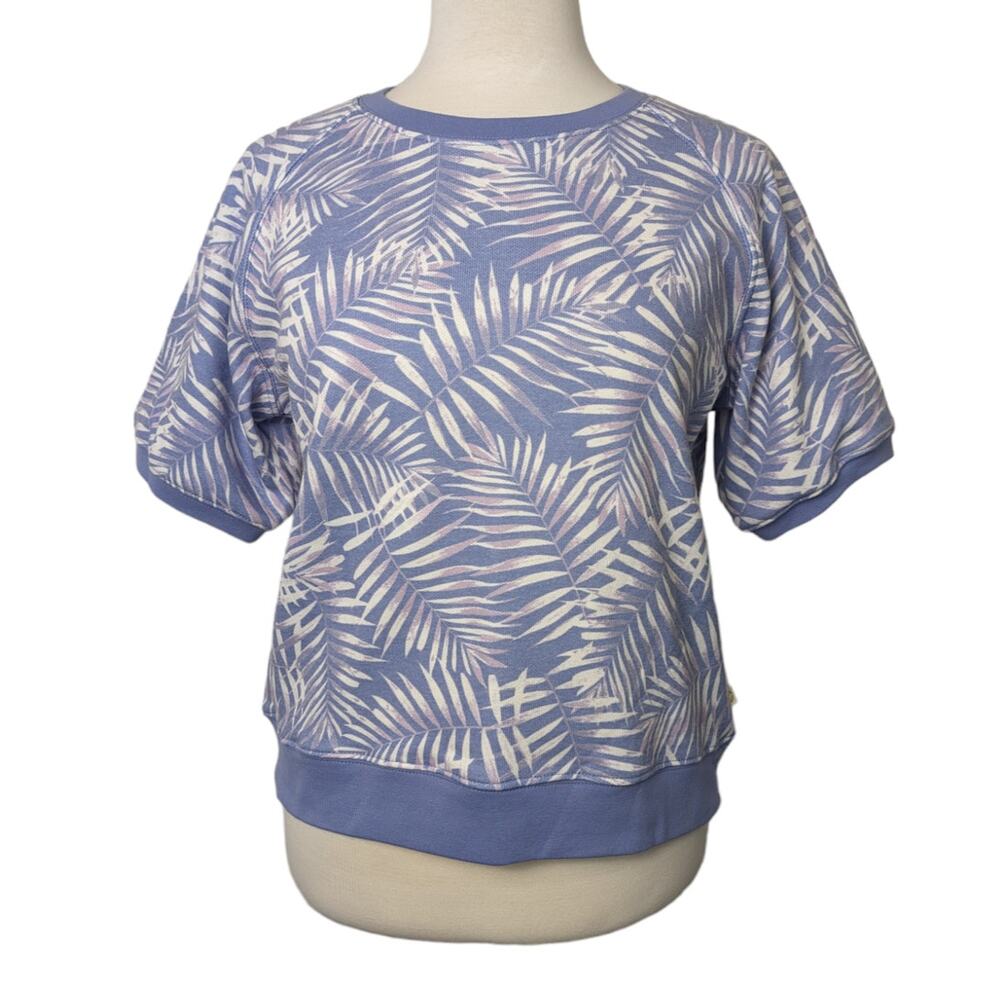 New ECOTHREADS Womens Purple Blue Palm Leaves Short Sleeve Sweatshirt Size XL